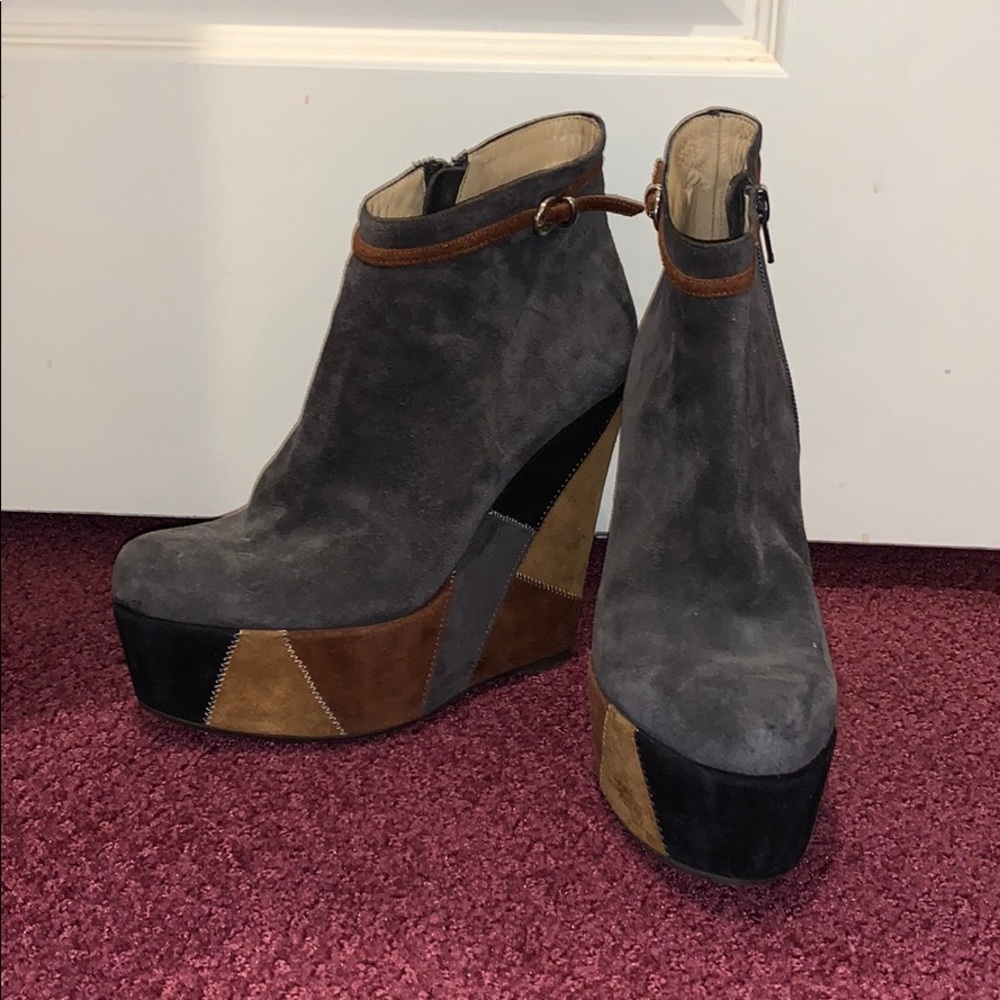 Suede Patchwork Wedge Bootie